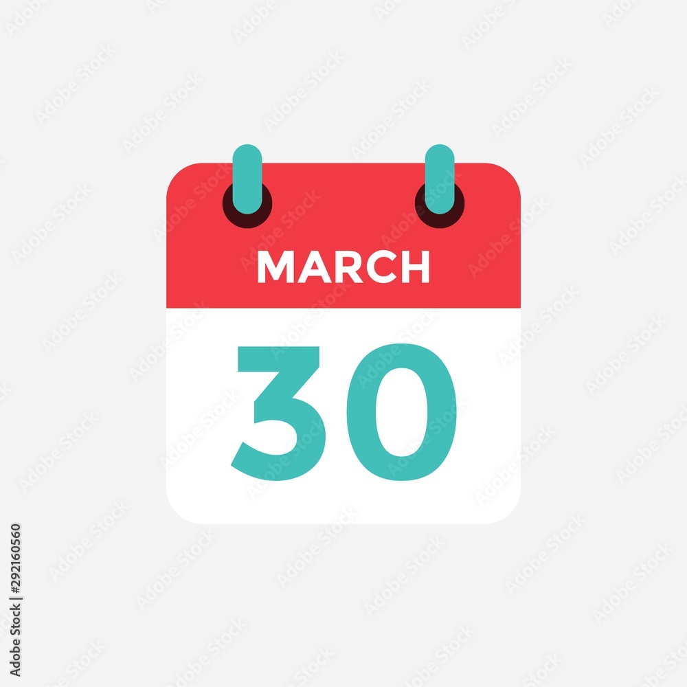 Flat icon calendar 30 of March. Date, day and month. Vector illustration. Flat icon calendar 30 of March. Date, day and month. Vector illustration.