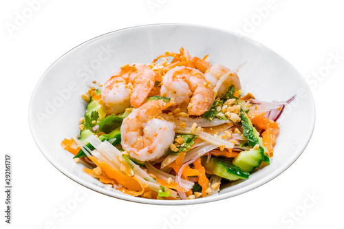 Vietnamese shrimp salad on white background isolated