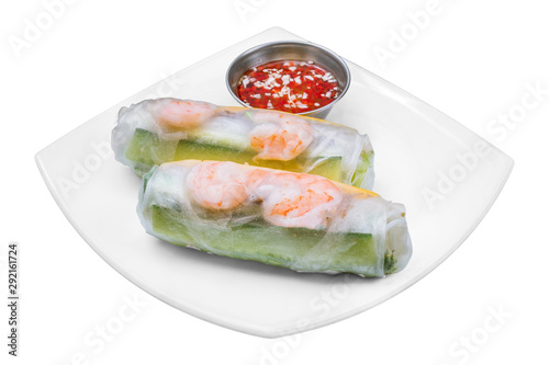 Fresh Spring Roll with shrimps on white background isolated, Vietnamese Food