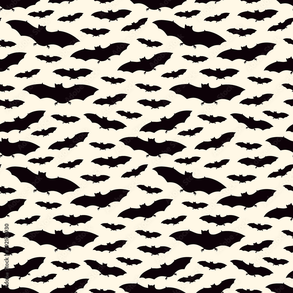 Seamless pattern with a group of bat. Halloween holiday background. Vampire silhouettes print. Trick or treat wallpaper Seamless pattern with a group of bat. Halloween holiday background. Vampire silhouettes print. Trick or treat wallpaper