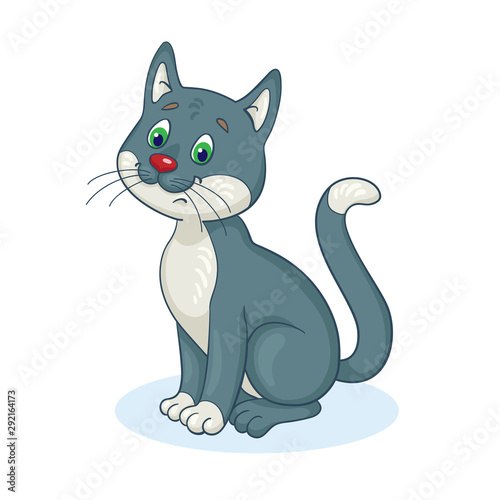 Cute black cat sitting. In cartoon style. Isolated on a white background.