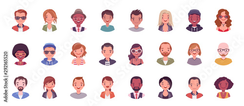 People avatar big bundle set. User pic, different human face icons for representing person in a video game, Internet forum, account. Vector flat style cartoon illustration isolated on white background