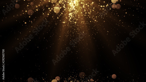 Luxury background with golden particles at the top and bottom. Glitter sparks and light. Holiday card backdrop. photo