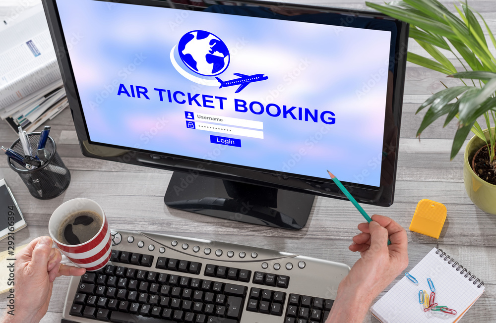 Air ticket booking concept on a computer Air ticket booking concept on a computer