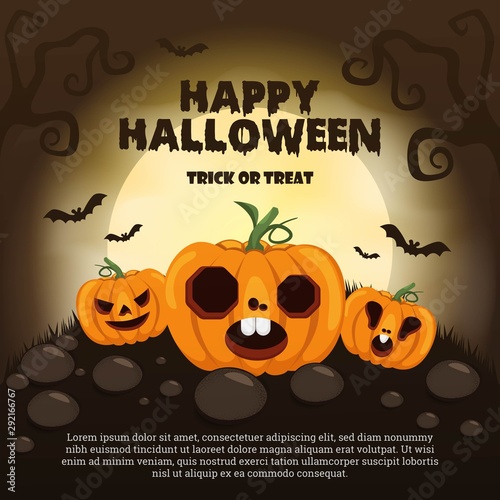Happy Halloween silhouette poster with three pumpkin