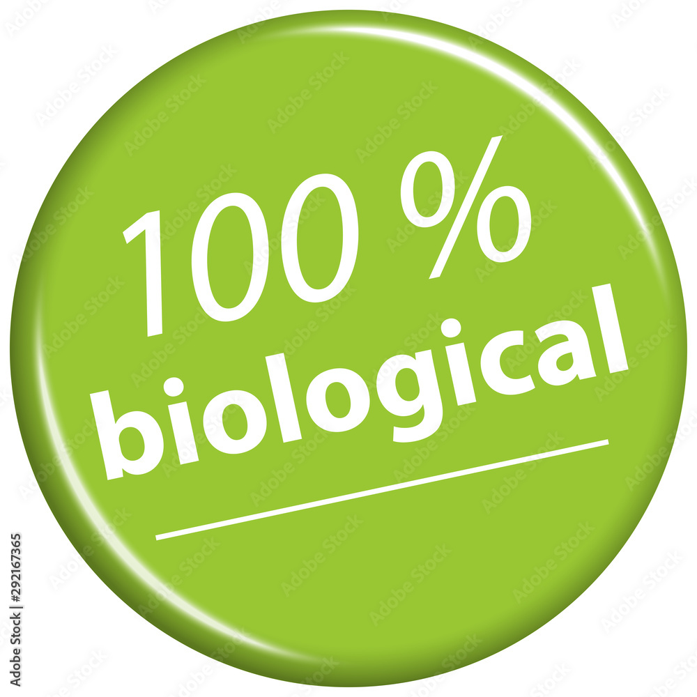 green magnet with text 100% biological