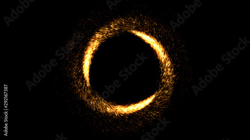 Three meteors. Abstract background with golden fireworks. Victory frame. Fantasy portal with shiny particles.