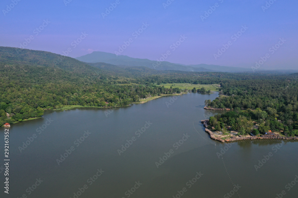 Aerial view Huay Tung Tao Lake in Chiangmai, Thailand.