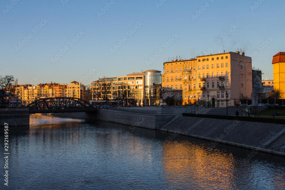 View of the river embankment in the city of Wroclaw. Poland