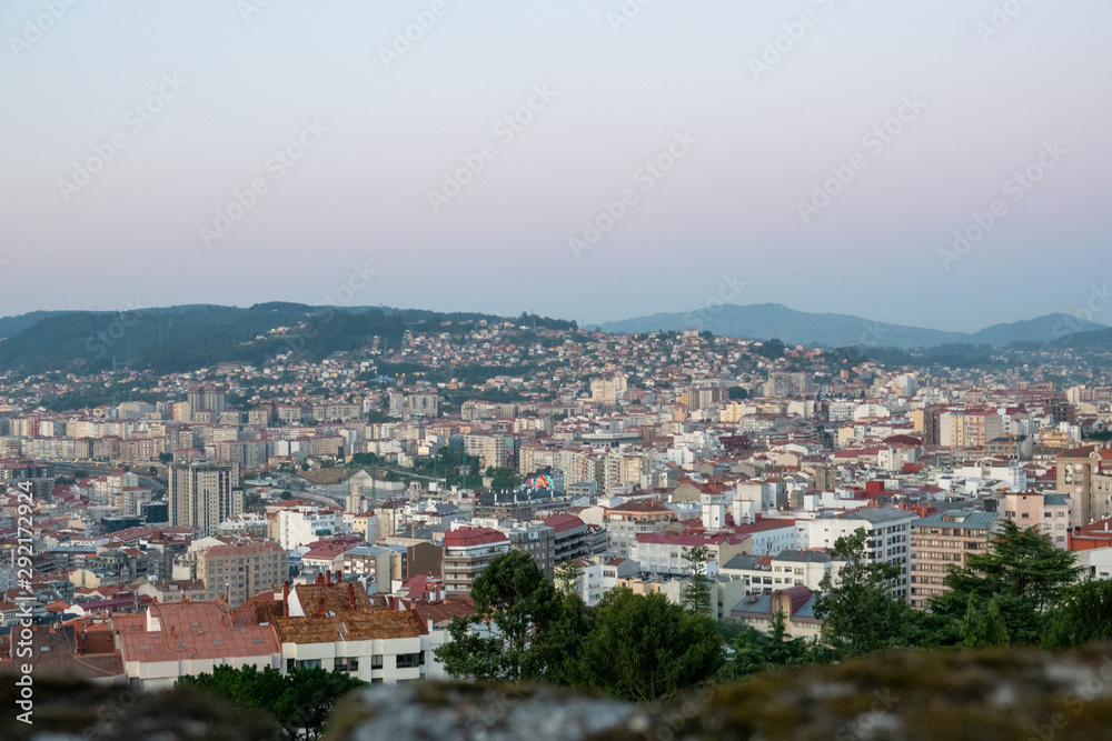 View of the city from the observation platform of the Fortress of O Castro, Vigo, Galicia.