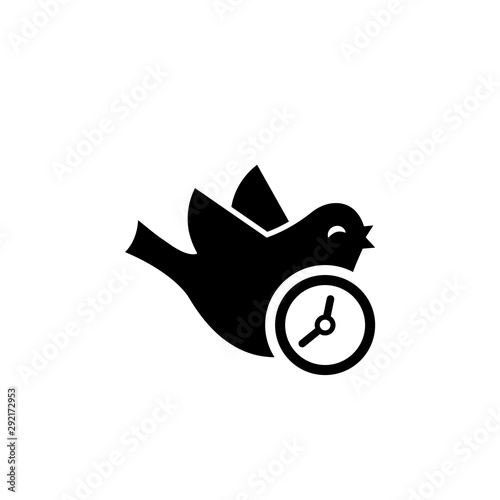 Early bird with clock black icon. Clipart image isolated on white background