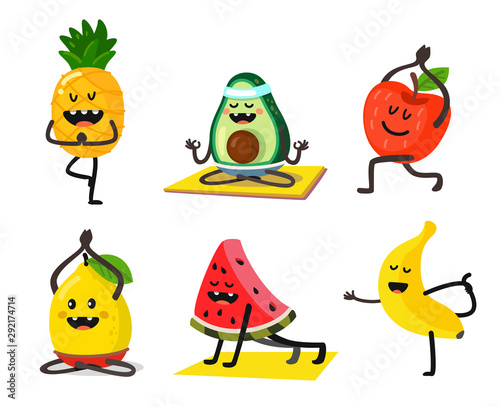 different fruits do yoga in different poses