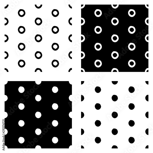 Abstract polka dot pattern set with hand drawn dots. Cute vector black and white polka dot pattern set. Seamless monochrome doodle polka dot pattern set for textile, wallpapers, wrapping and cards.