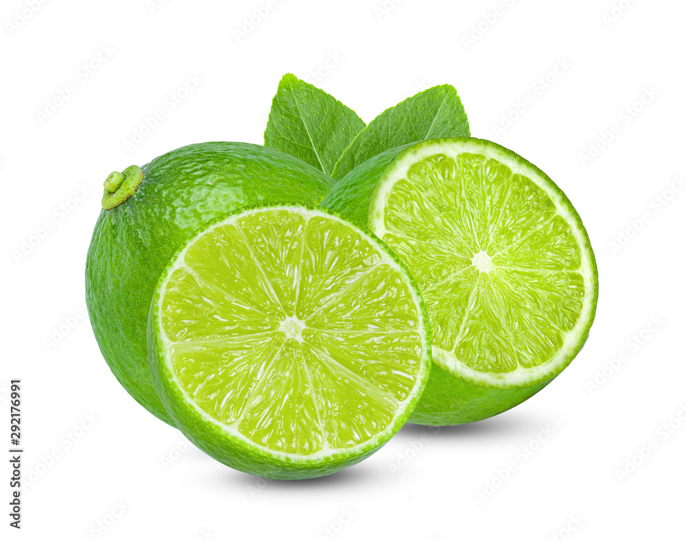 lime with leaf isolated on white background