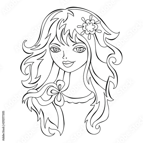 line girl with long hair for coloring