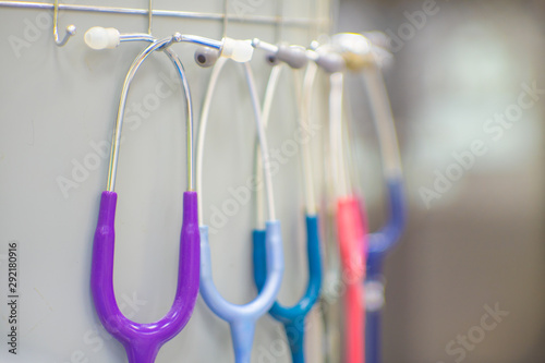 Selective focus of colorful stethoscope use for pediatric patient