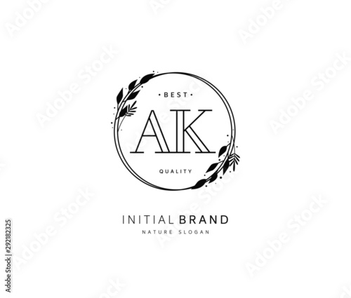 A K AK Beauty vector initial logo, handwriting logo of initial signature, wedding, fashion, jewerly, boutique, floral and botanical with creative template for any company or business. photo