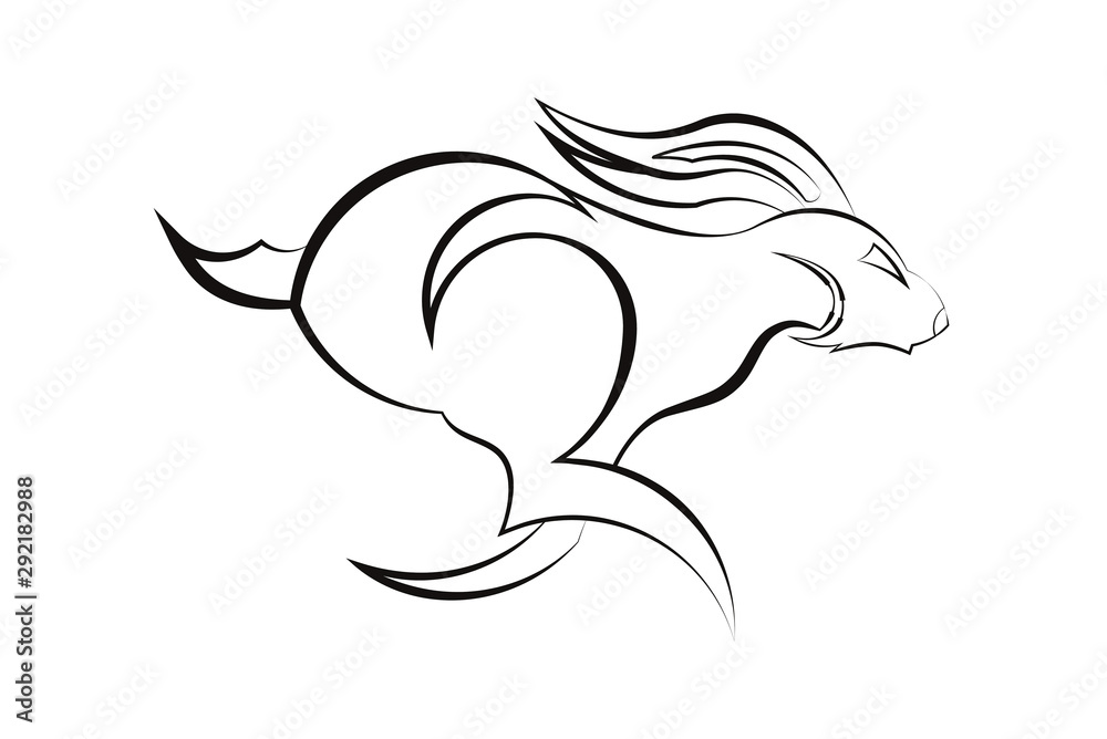 Vector rabbit running at full speed, thin and thick lines throughout the vector Vector rabbit running at full speed, thin and thick lines throughout the vector