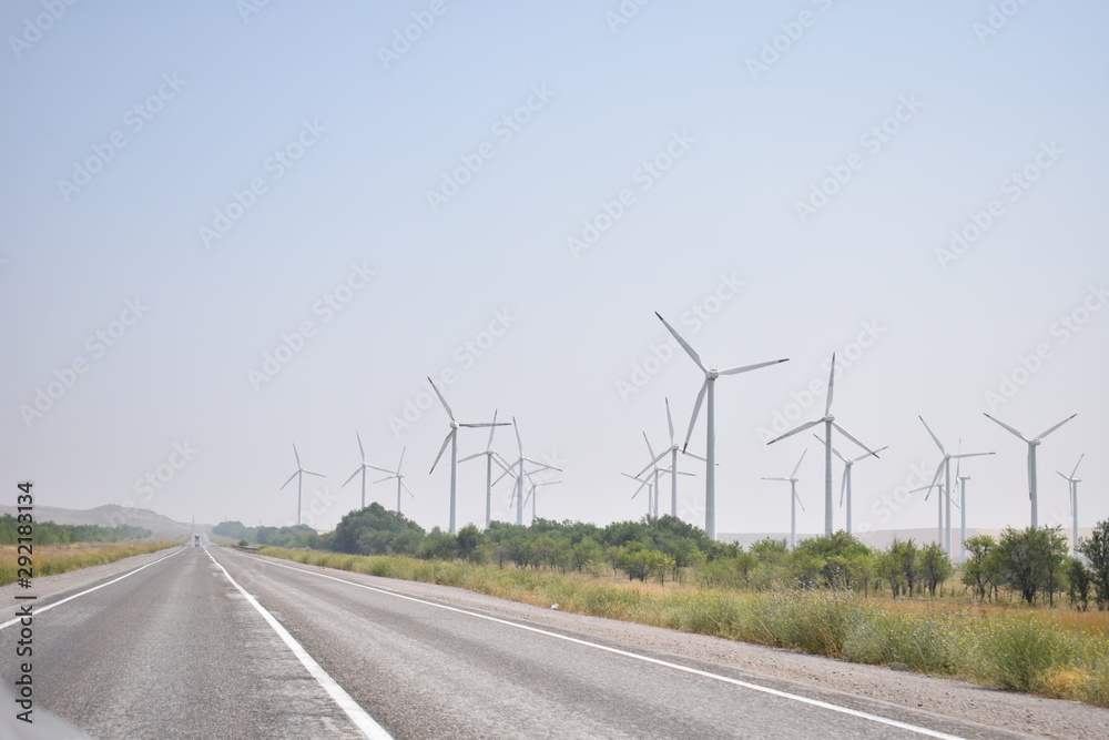 wind turbines on the road