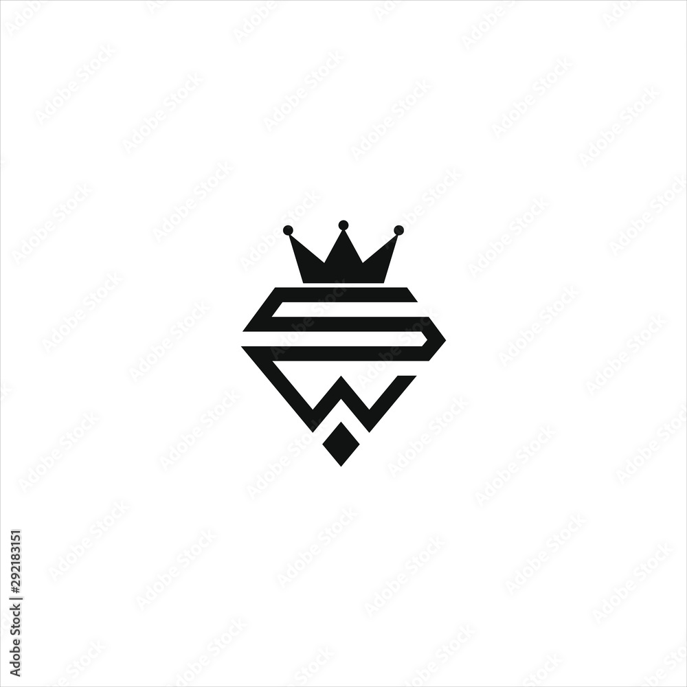 King Crown gold and diamonds with S and W letter logo design King Crown gold and diamonds with S and W letter logo design