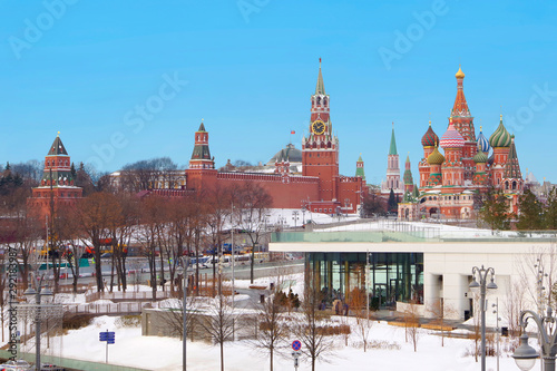 Photography View of the Kremlin in Moscow and St. Basil's Cathedral.