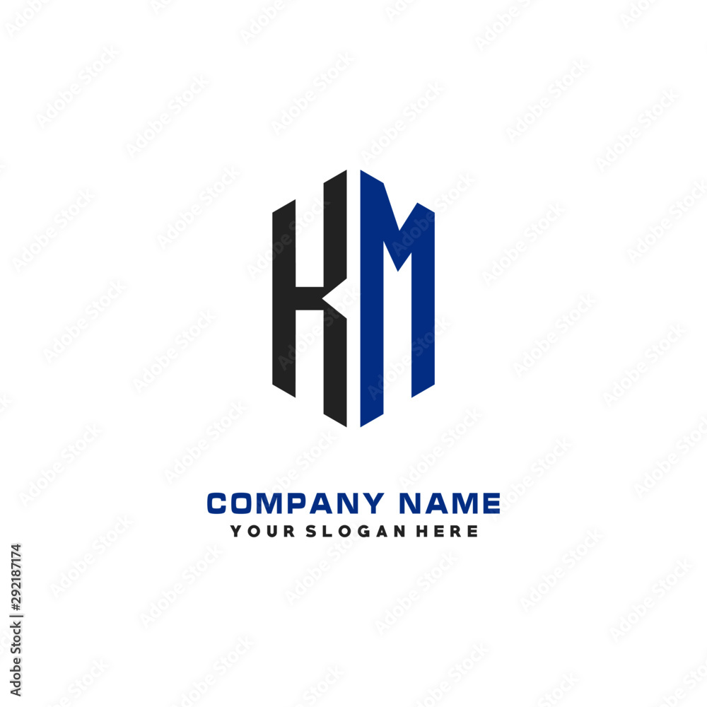KM Initial Letter Logo Hexagonal Design, initial logo for business,