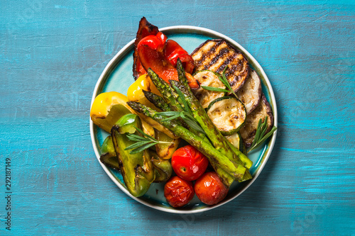 Grilled vegetables - zucchini  paprika  eggplant  asparagus and tomatoes.