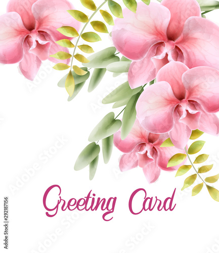Watercolor rose flowers with leaves bouquet. Greeting card vector