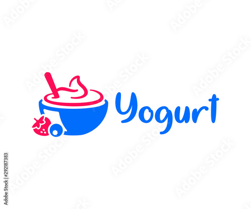 Fruit yogurt logo design. Ice cream vector design. Yogurt bowl with berries logotype