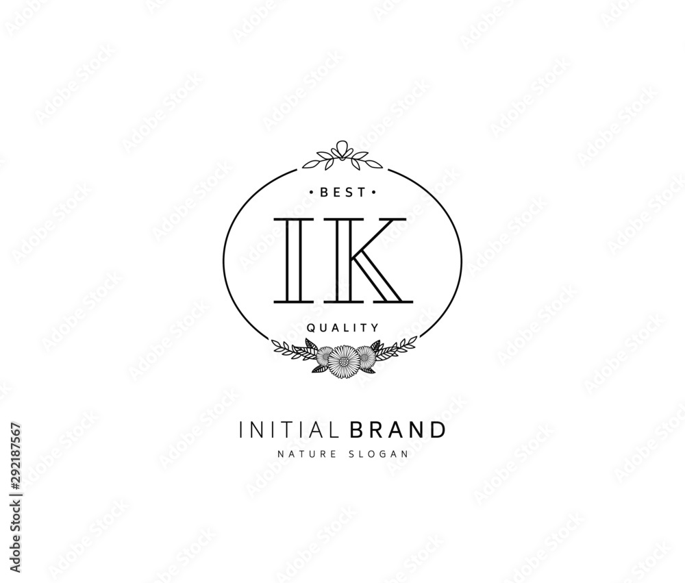 I K IK Beauty vector initial logo, handwriting logo of initial signature, wedding, fashion, jewerly, boutique, floral and botanical with creative template for any company or business.