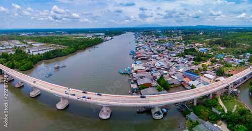 Fényképezés Panorama view of the Surat Thani city, Thailand.