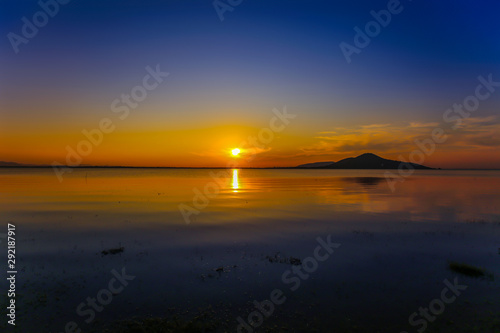 Sunset in the Amazon Rainforest River Basin stock photo