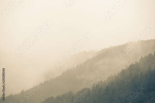 Autumn misty mountain cold background