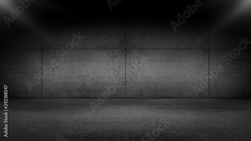 Black Floor Concrete Wall Garage Background with Spot Light