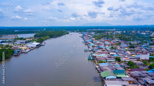 View of Pak Nam Prasae in Rayong province, Thailand. This area have many fisher village along the river.