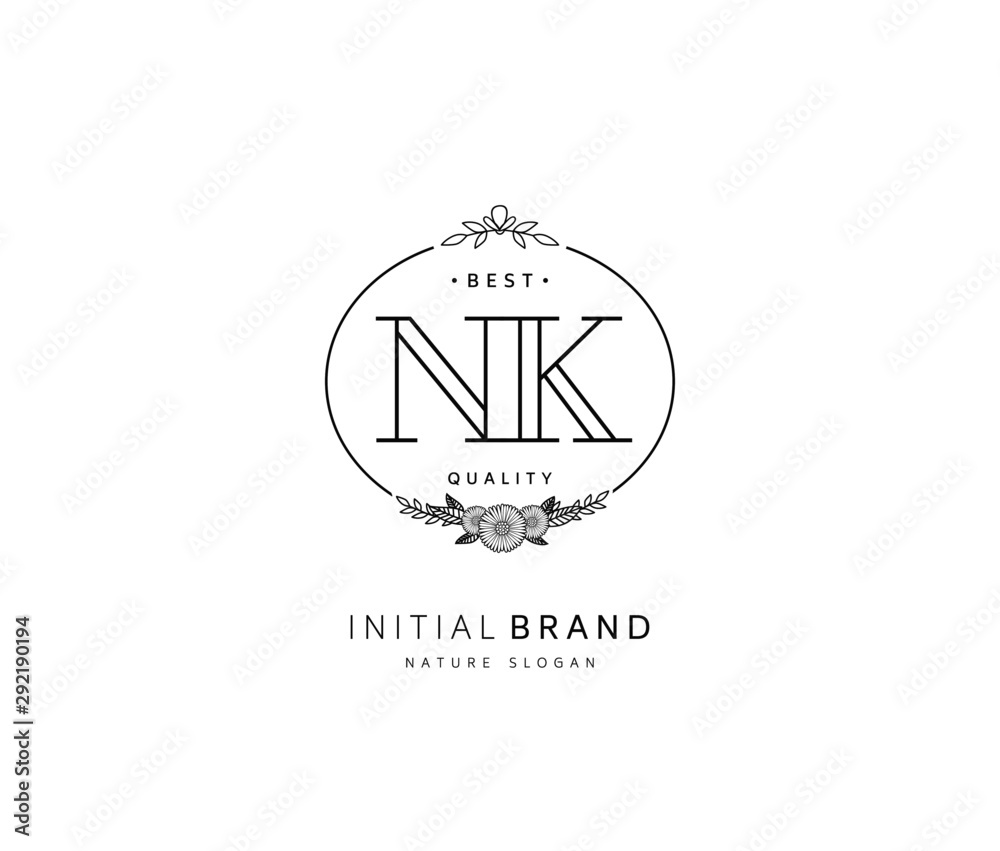 N K NK Beauty vector initial logo, handwriting logo of initial signature, wedding, fashion, jewerly, boutique, floral and botanical with creative template for any company or business.