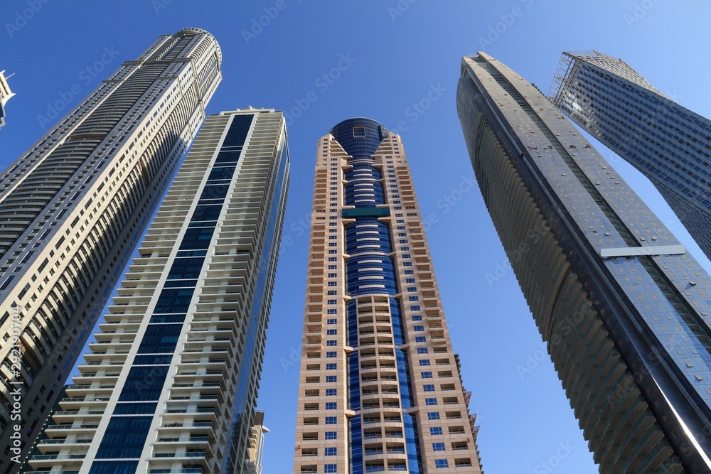 Dubai Marina skyline - modern architecture in United Arab Emirates. Dubai Marina skyline - modern architecture in United Arab Emirates.