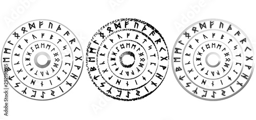 Scandinavian set runes black circles on white background.