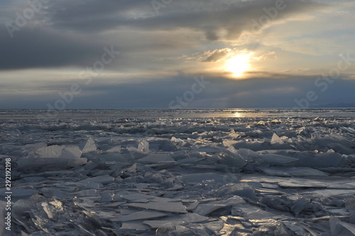 Ice hummocks on Lake Baikal in the winter.