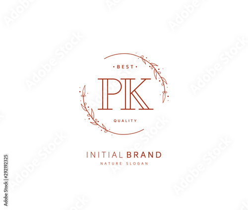 P K PK Beauty vector initial logo, handwriting logo of initial signature, wedding, fashion, jewerly, boutique, floral and botanical with creative template for any company or business.