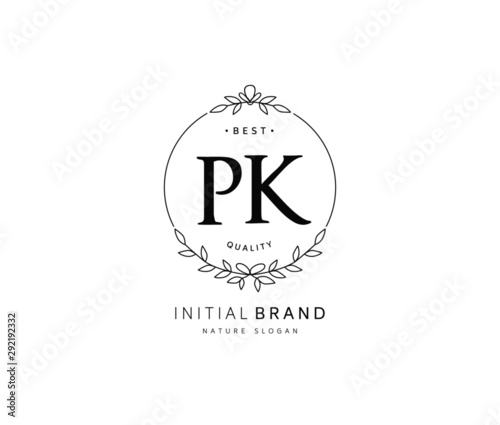 P K PK Beauty vector initial logo, handwriting logo of initial signature, wedding, fashion, jewerly, boutique, floral and botanical with creative template for any company or business.