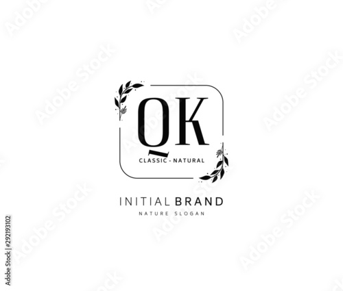 Q K QK Beauty vector initial logo, handwriting logo of initial signature, wedding, fashion, jewerly, boutique, floral and botanical with creative template for any company or business.