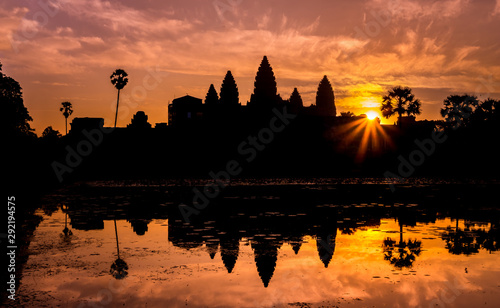 View of Angkor Wat at sunrise