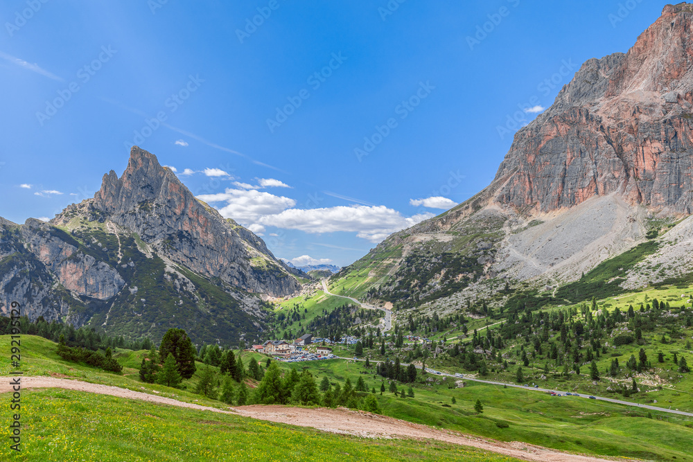 Beautiful view of the Dolomites Mountain at The Valparola Pass, Belluno Province, Italian Alps