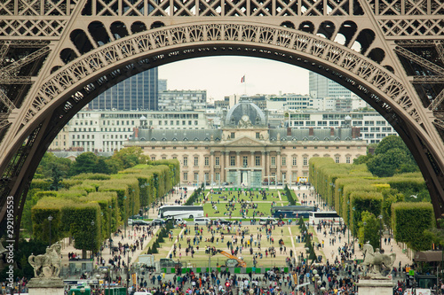 Zoom detail under Eiffel Tower in Paris, France