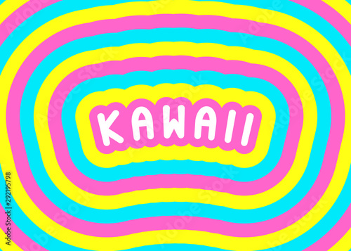 "Kawaii" word (means "lovable", "cute", or "adorable") poster, card. Japanese style template. Cuteness aesthetic text design.