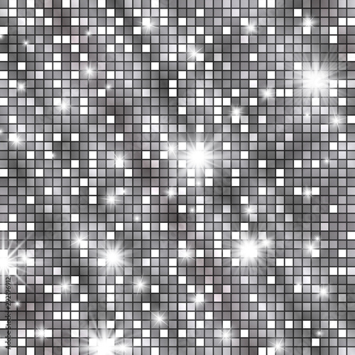 Disco ball silver party pattern, shining and gleaming white squama mosaic texture for celebration banner, invitation, glamorous presentation, club style posters, events. Cabaret luxurious background.
