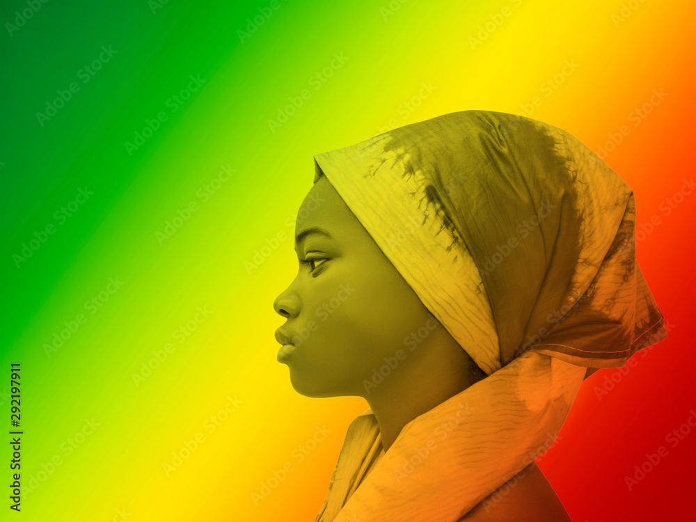 Green, yellow and red portrait of a beautiful girl wearing a headscarf ...