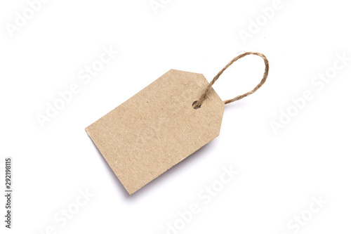 Carton tag for gift box with space for text on white background. Top view.