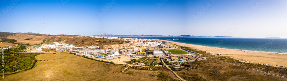 Beautiful Scenic Aerial view of Tarifa area. Beach Life. Spain